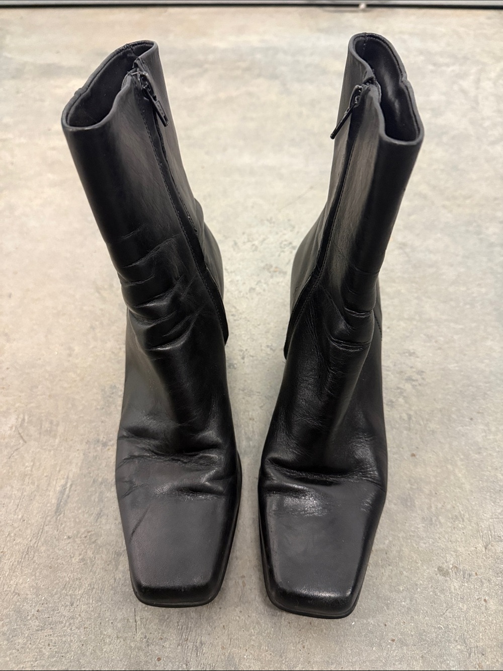 Michelle D Vintage Y2K Black Square-Toe Mid-Calf Leather Boots